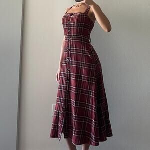 Burgundy Plaid Dress with Pockets